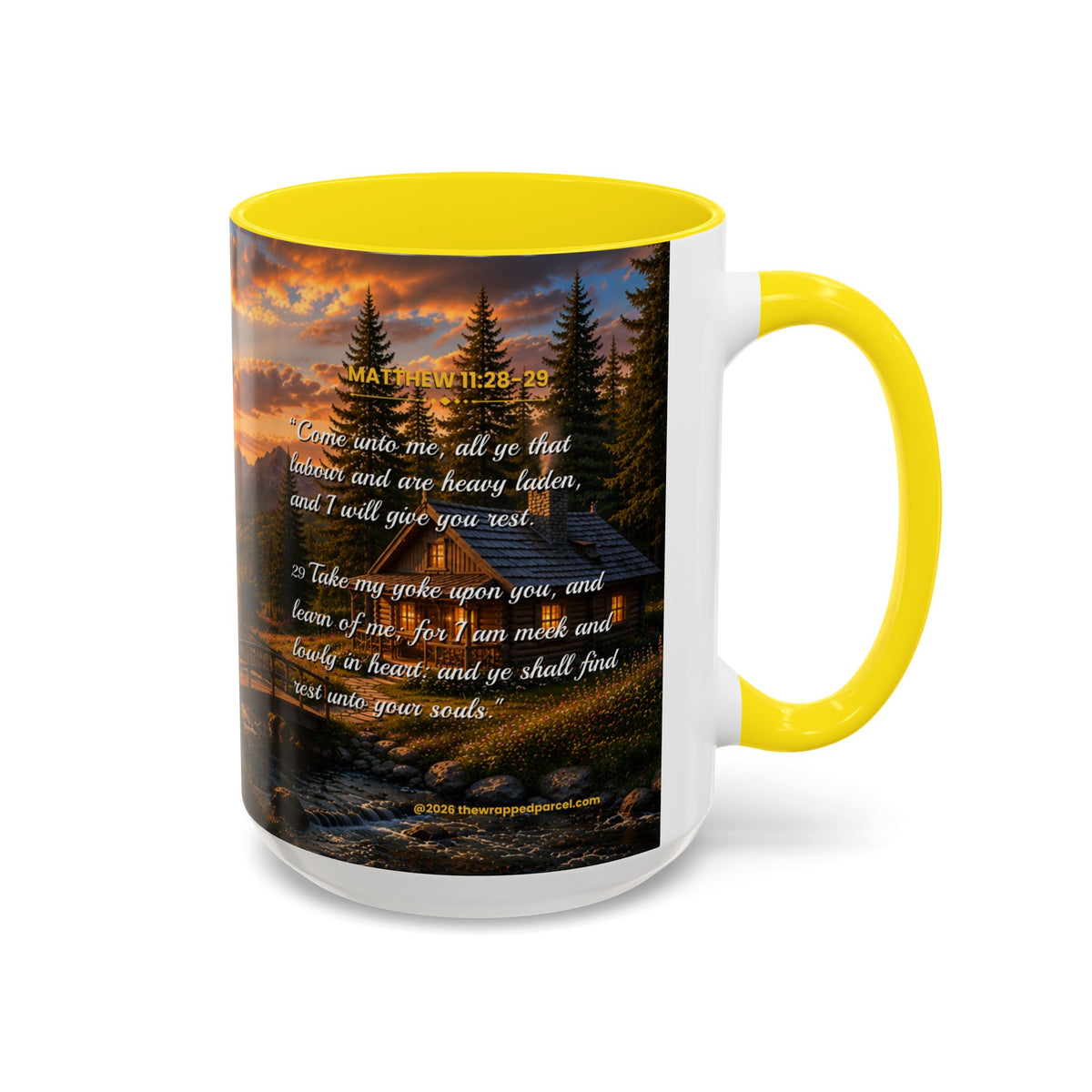 REST Scripture Coffee Mug — Free Personalization | Matthew 11:28–29 | 11 oz & 15 oz