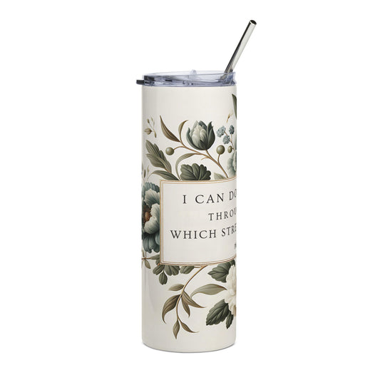 Floral Scripture 20oz Stainless Tumbler — "I Can Do All Things" Philippians 4:13