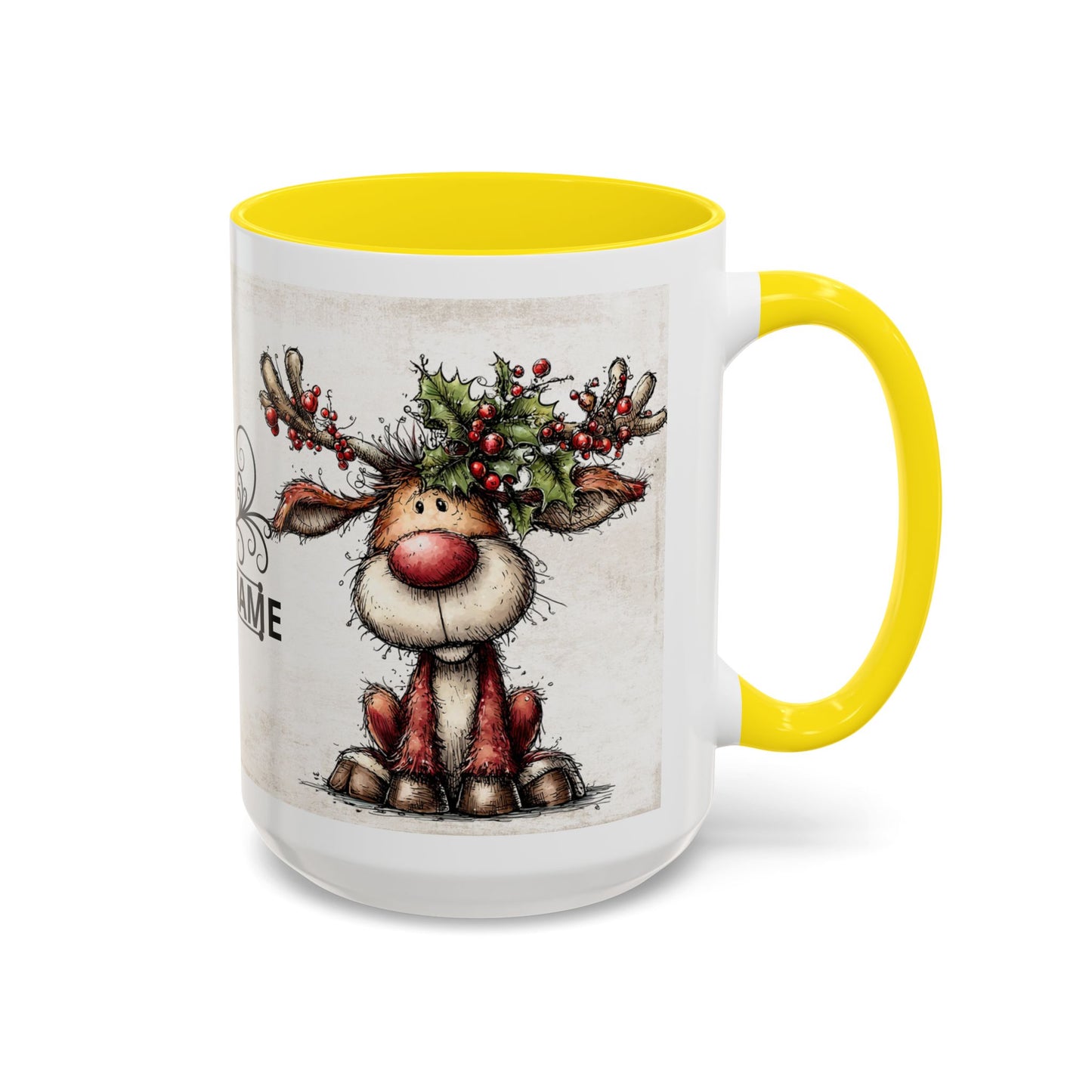 Reindeer Monogram — Personalized Christmas Accent Coffee Mug (11 oz & 15 oz)