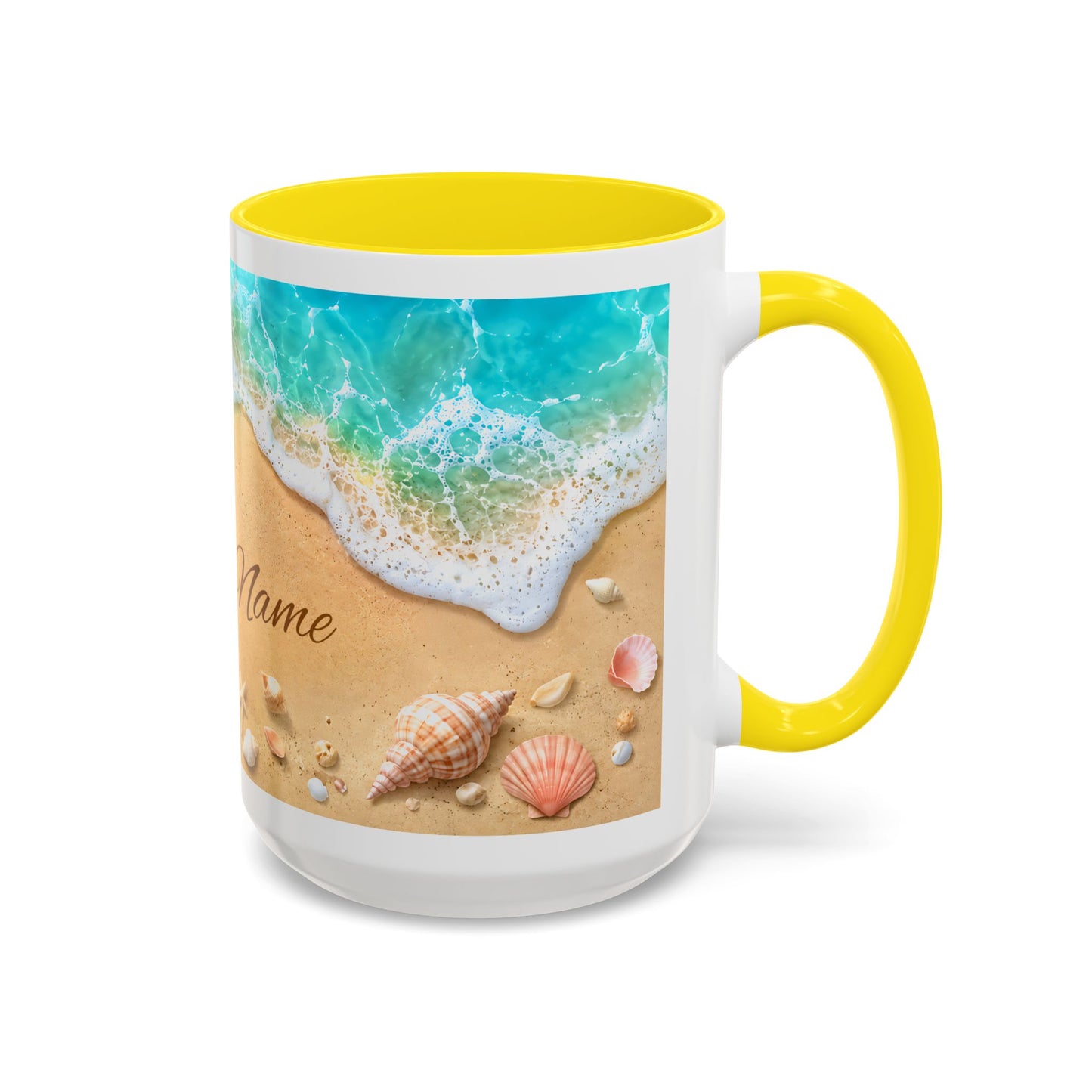 BEACH Your Name in the Sand — Personalized Accent Coffee Mug (11 oz & 15 oz)