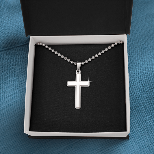 Cross Necklace Artisan with Ball Chain | Plain Black Backing