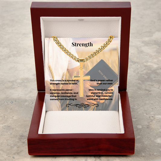 Cross Necklace Artisan with Cuban Link Chain | Strength