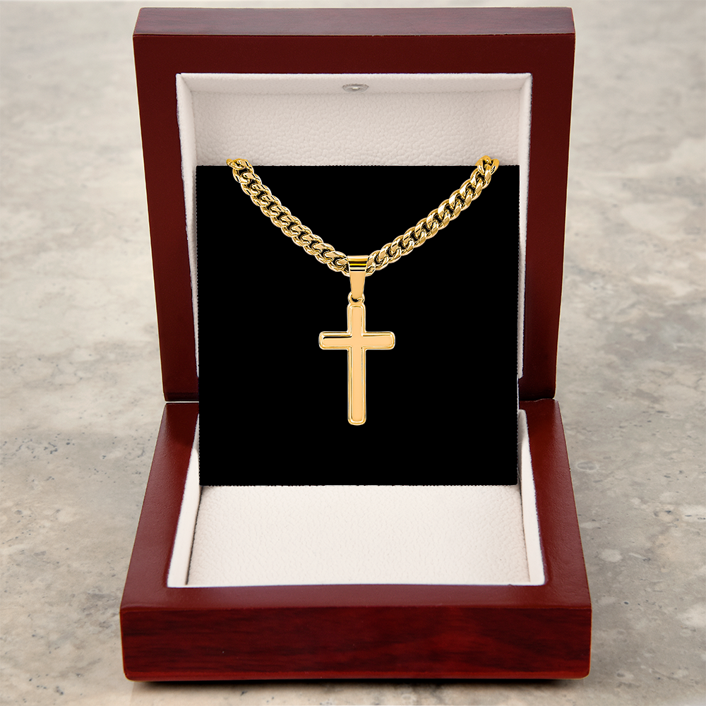 Cross Necklace Artisan with Cuban Link Chain | Plain Black Backing