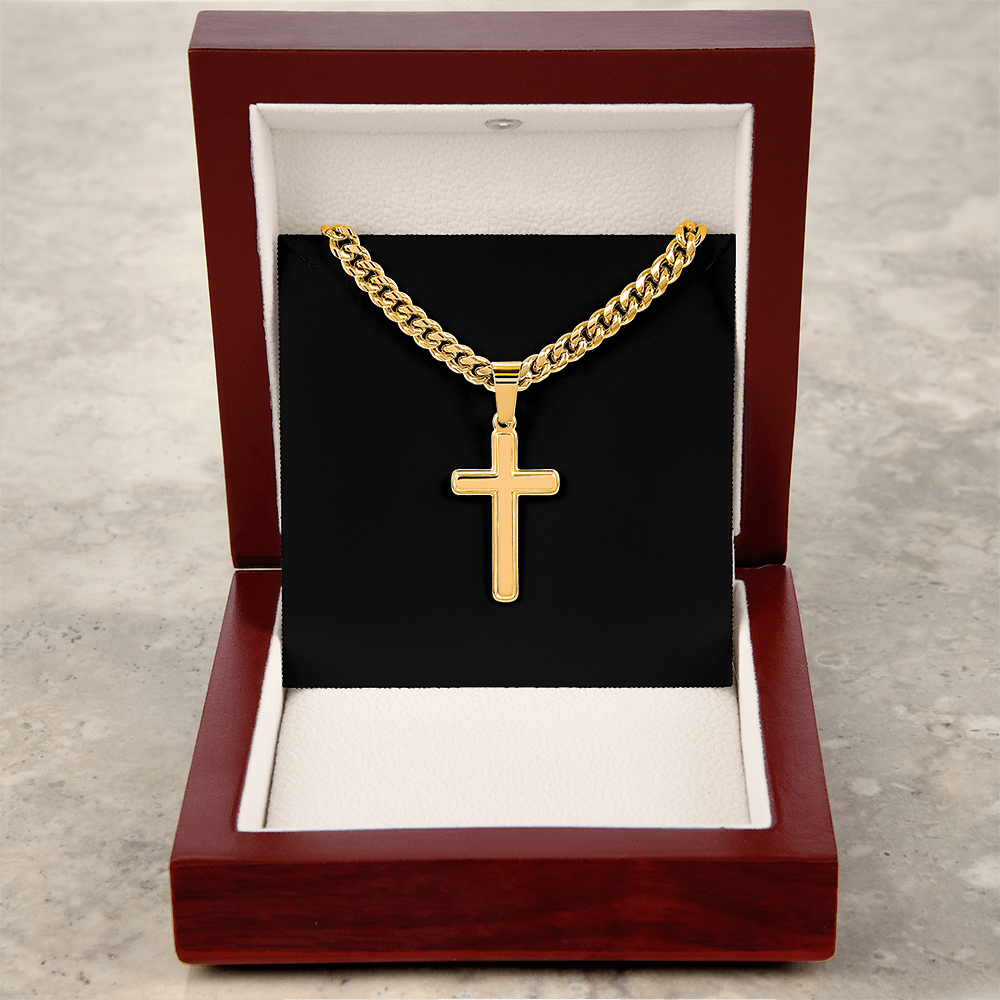 Cross Necklace Personalized with Cuban Link Chain | Plain Black Backing