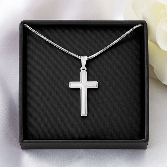 Cross Necklace Artisan with Snake Chain | Plain Black Backing