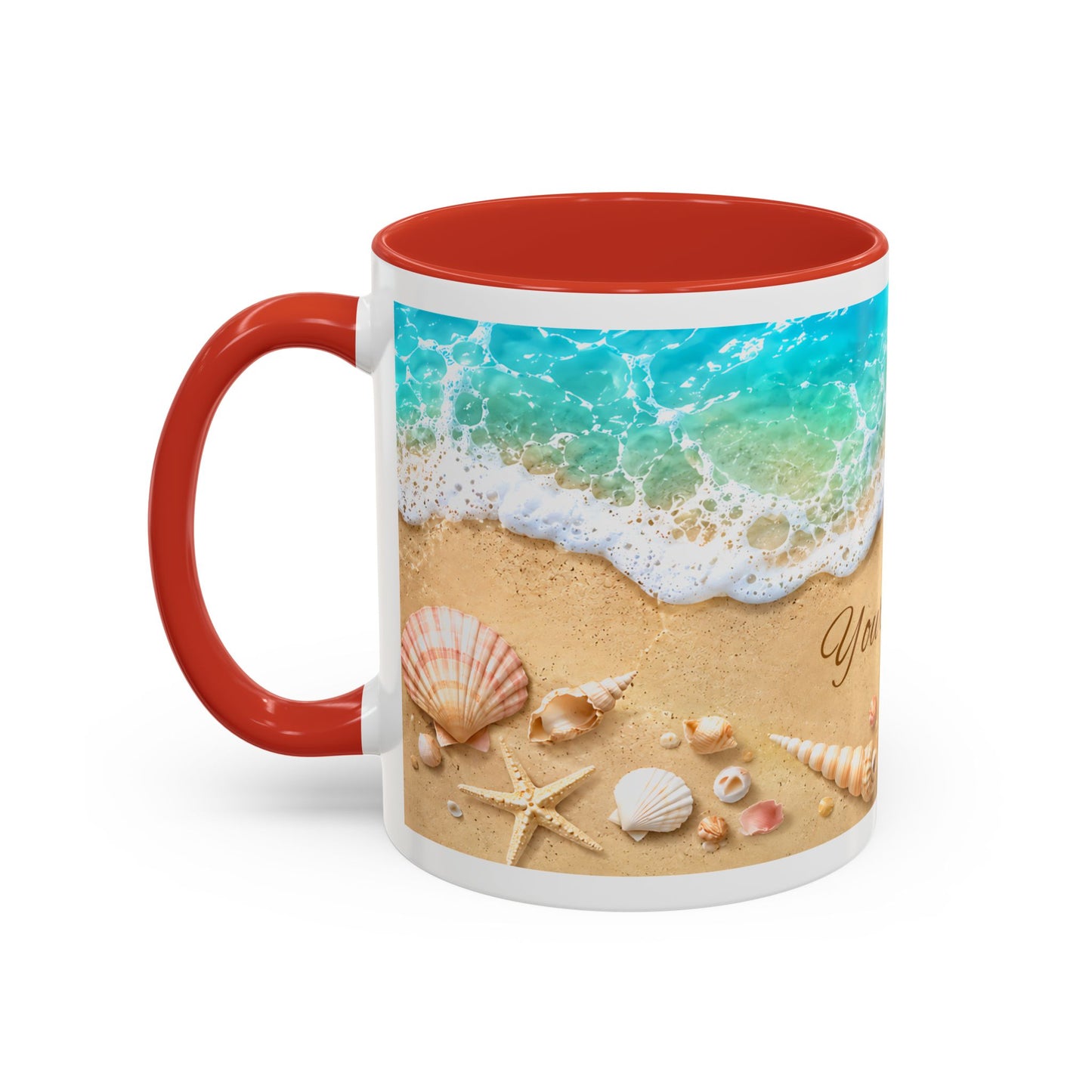 BEACH Your Name in the Sand — Personalized Accent Coffee Mug (11 oz & 15 oz)
