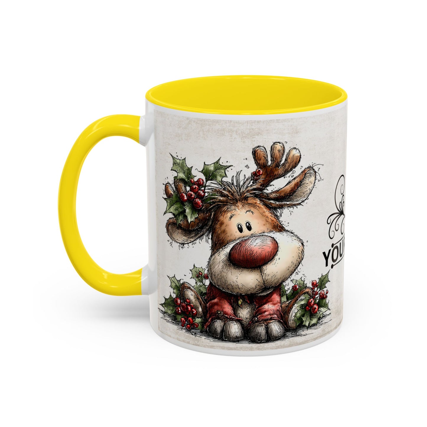 Reindeer Monogram — Personalized Christmas Accent Coffee Mug (11 oz & 15 oz)