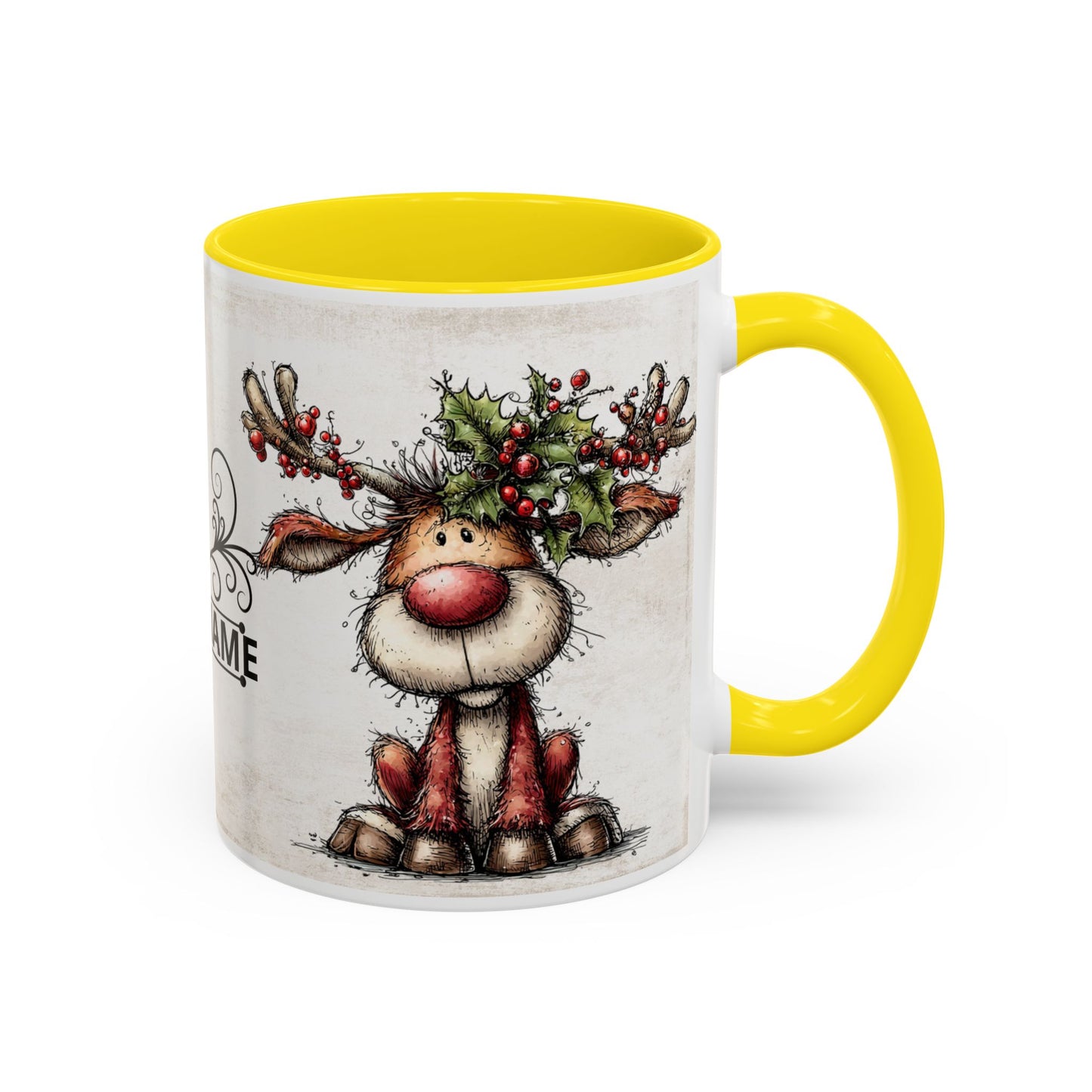 Reindeer Monogram — Personalized Christmas Accent Coffee Mug (11 oz & 15 oz)