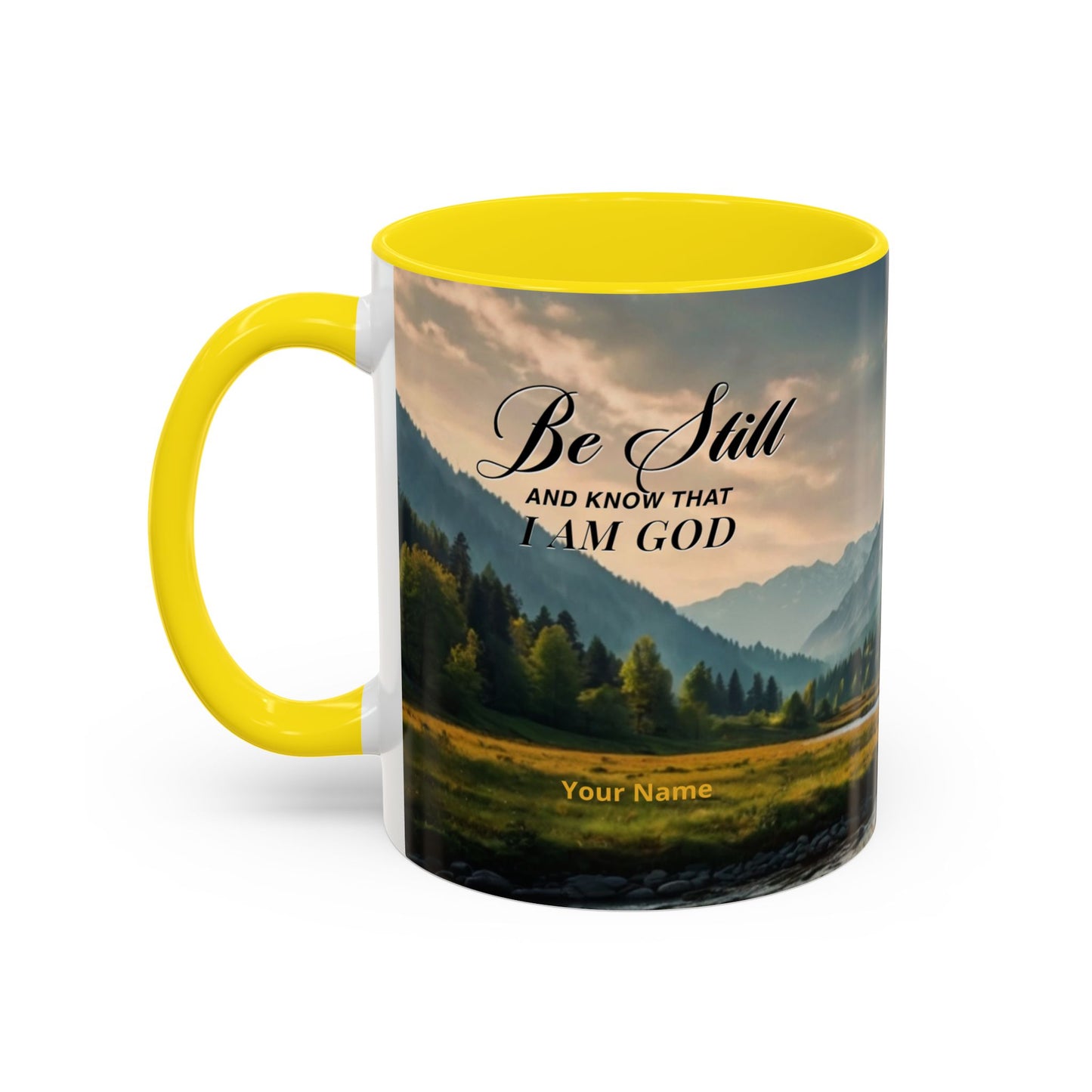 PEACE BE STILL Scripture Coffee Mug — Free Personalization, Accent Mug (11/15 oz)