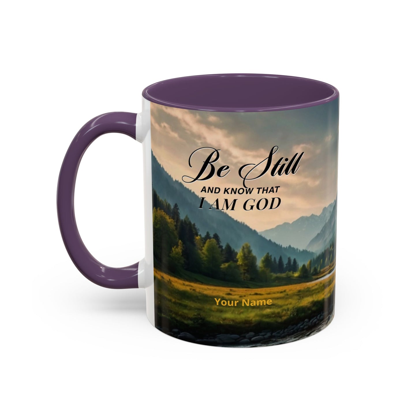 PEACE BE STILL Scripture Coffee Mug — Free Personalization, Accent Mug (11/15 oz)