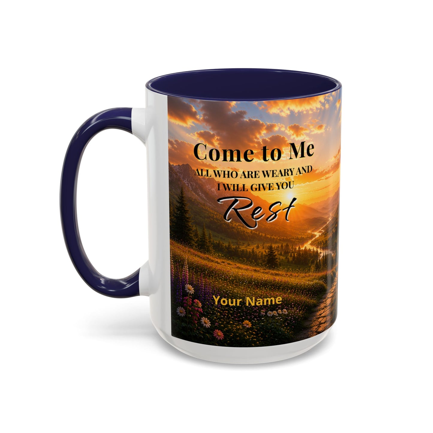 REST Scripture Coffee Mug — Free Personalization, Accent Mug (11/15 oz)