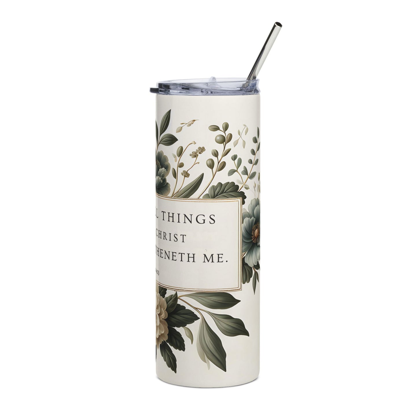Floral Scripture 20oz Stainless Tumbler — "I Can Do All Things" Philippians 4:13