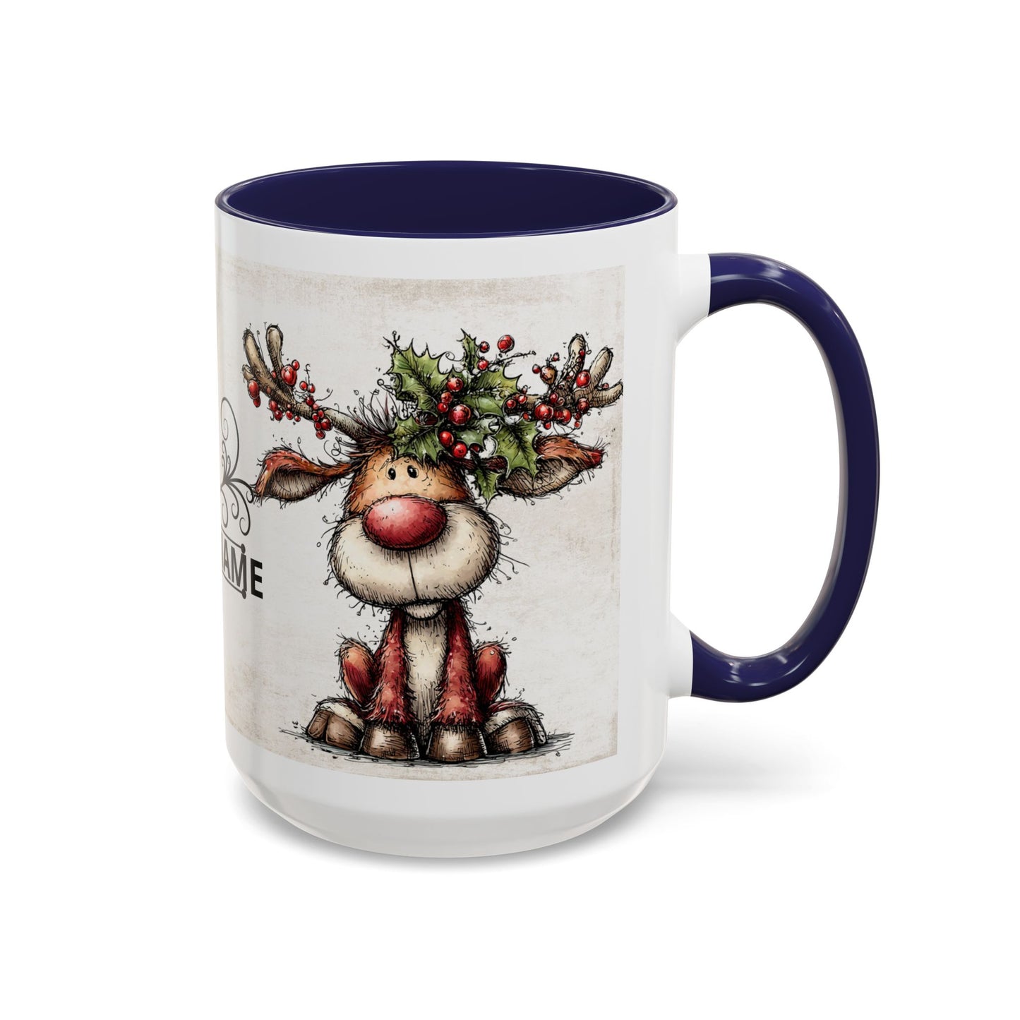 Reindeer Monogram — Personalized Christmas Accent Coffee Mug (11 oz & 15 oz)