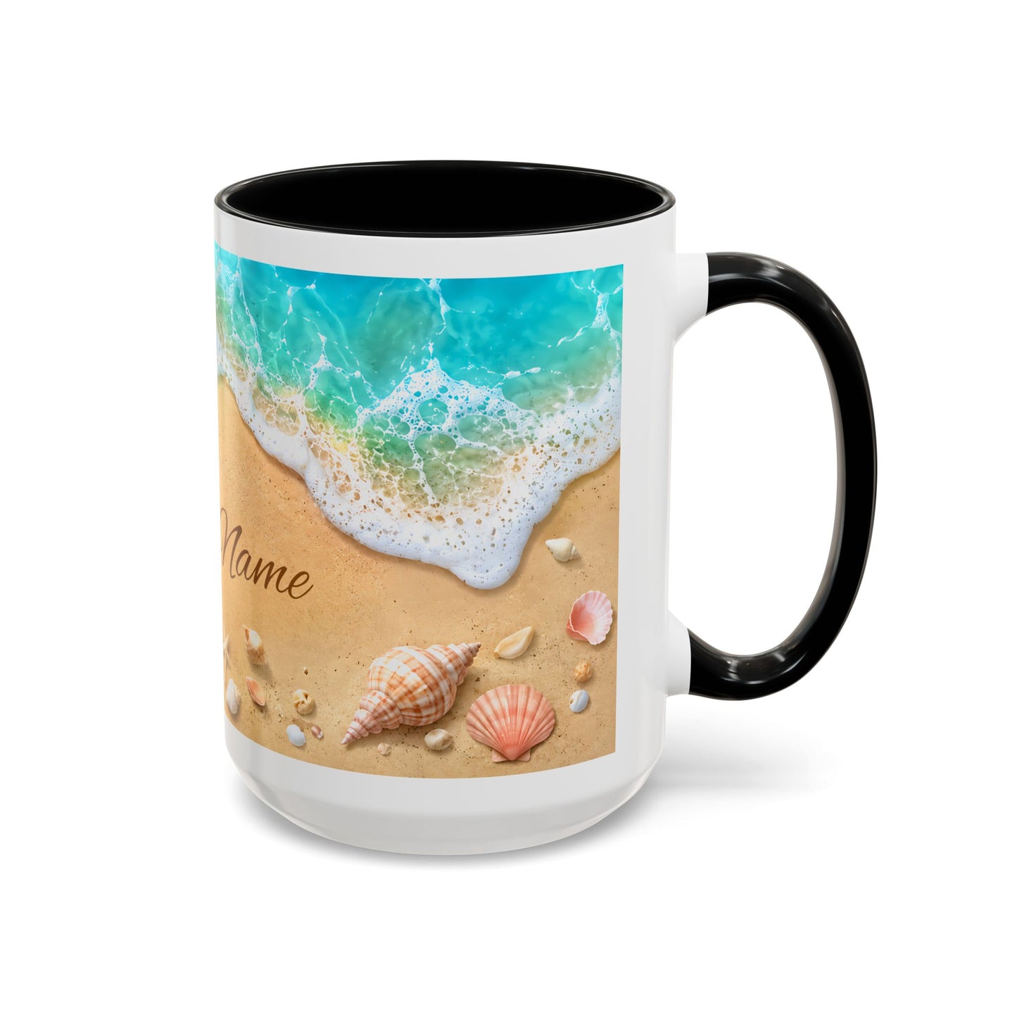 BEACH Your Name in the Sand — Personalized Accent Coffee Mug (11 oz & 15 oz)