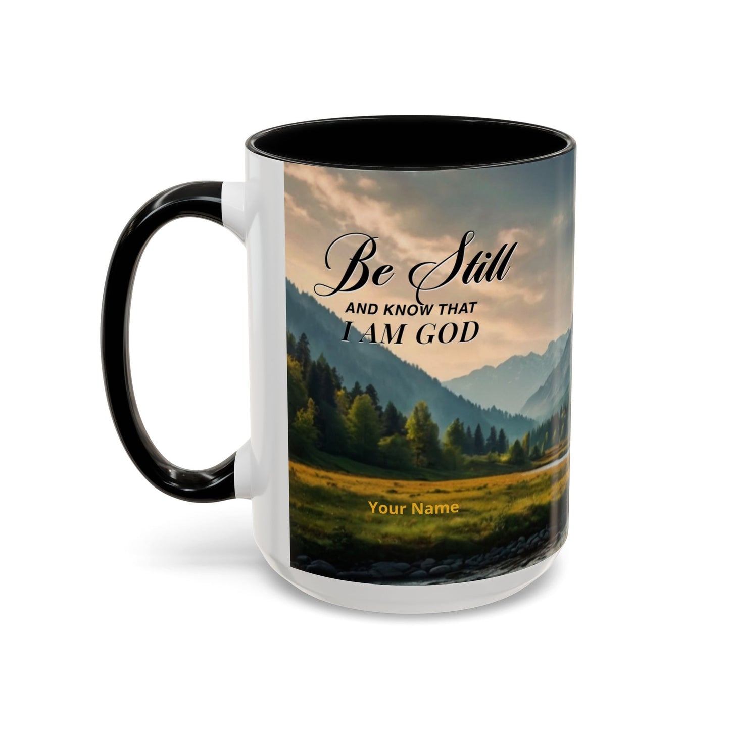 PEACE BE STILL Scripture Coffee Mug — Free Personalization, Accent Mug (11/15 oz)