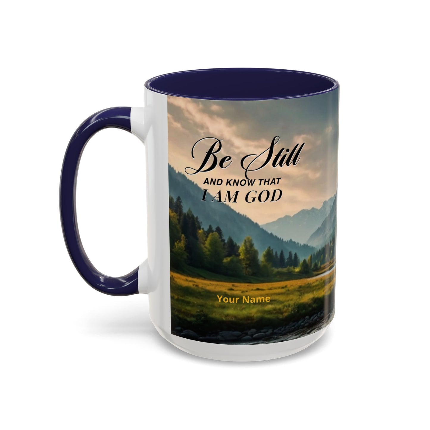 PEACE BE STILL Scripture Coffee Mug — Free Personalization, Accent Mug (11/15 oz)