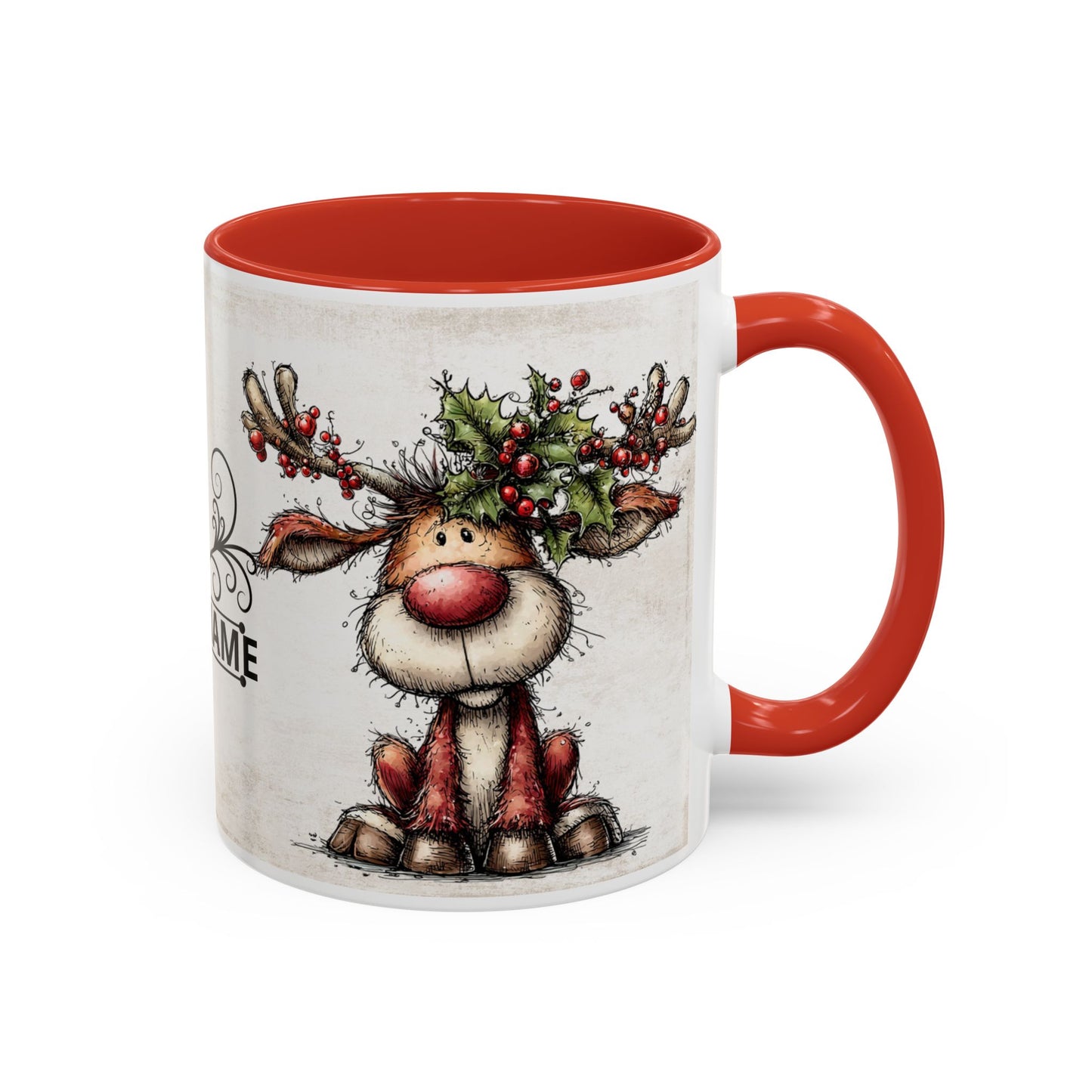 Reindeer Monogram — Personalized Christmas Accent Coffee Mug (11 oz & 15 oz)