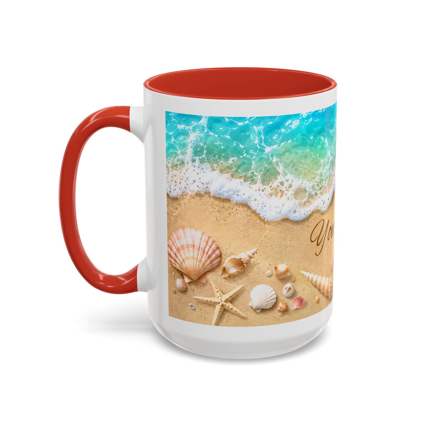 BEACH Your Name in the Sand — Personalized Accent Coffee Mug (11 oz & 15 oz)