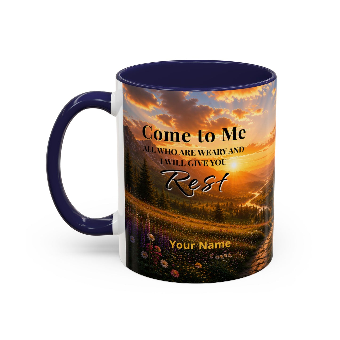 REST Scripture Coffee Mug — Free Personalization, Accent Mug (11/15 oz)