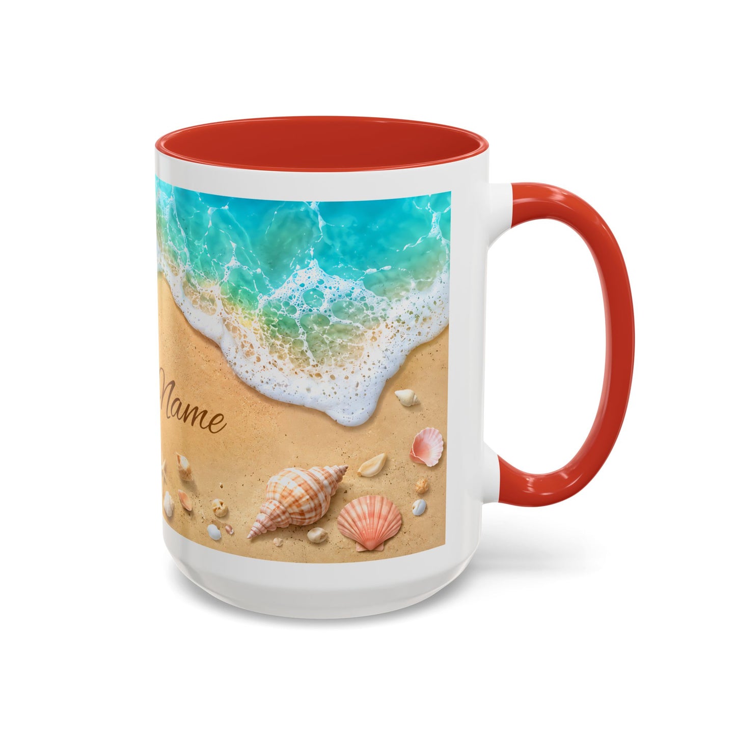 BEACH Your Name in the Sand — Personalized Accent Coffee Mug (11 oz & 15 oz)