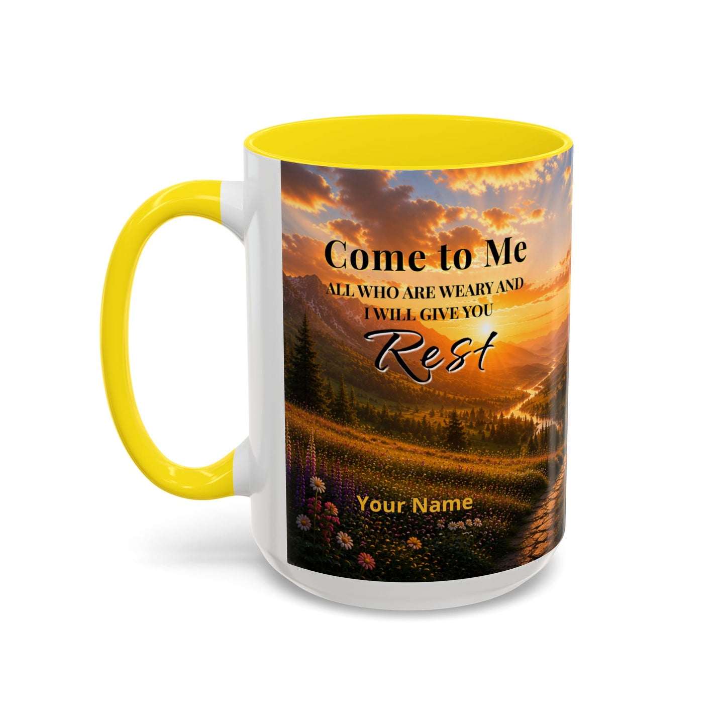 REST Scripture Coffee Mug — Free Personalization, Accent Mug (11/15 oz)