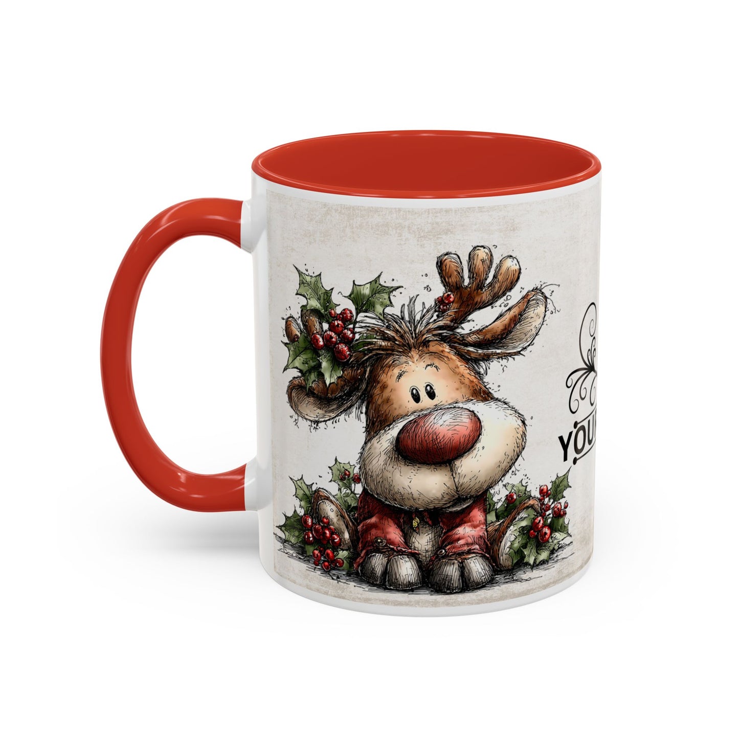 Reindeer Monogram — Personalized Christmas Accent Coffee Mug (11 oz & 15 oz)