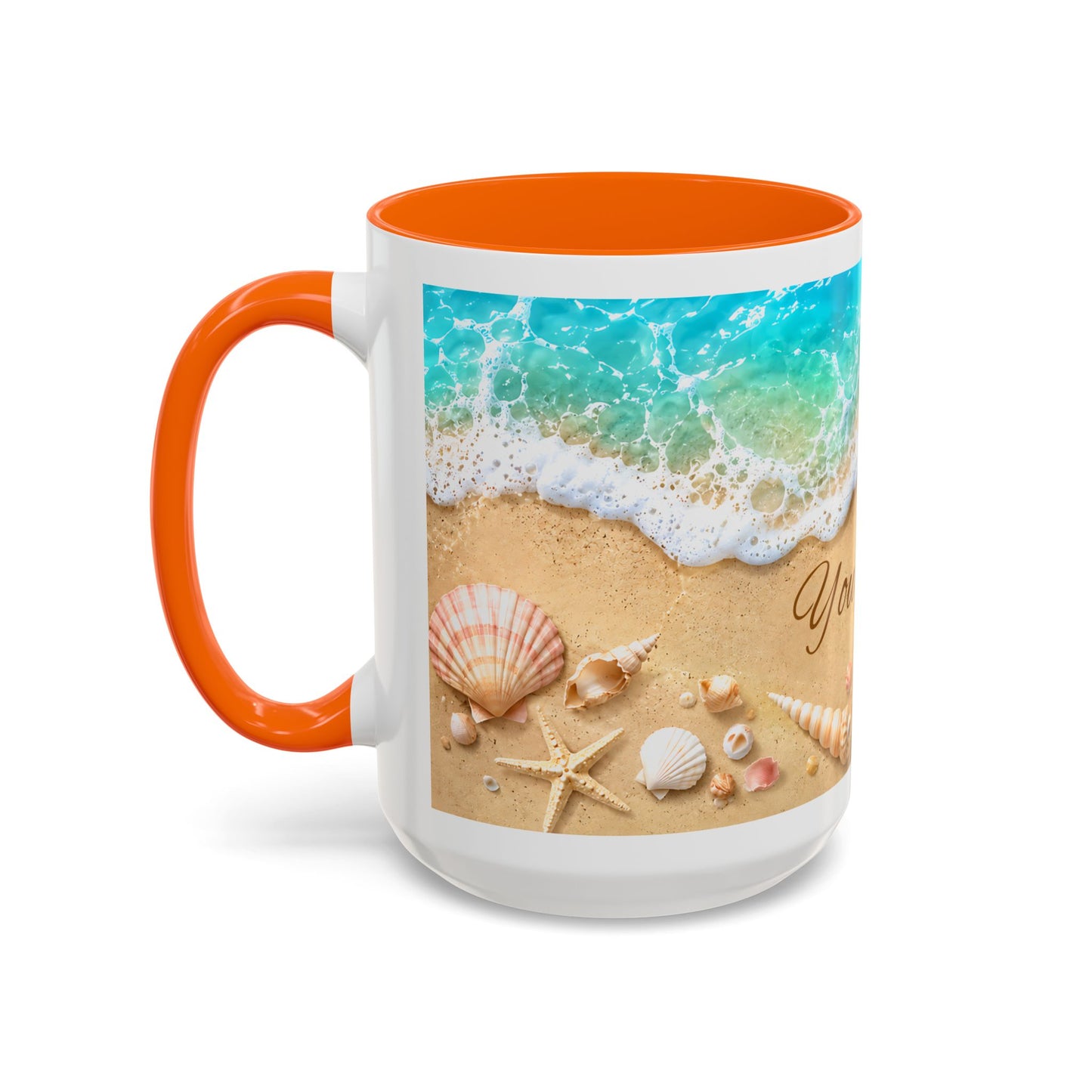 BEACH Your Name in the Sand — Personalized Accent Coffee Mug (11 oz & 15 oz)