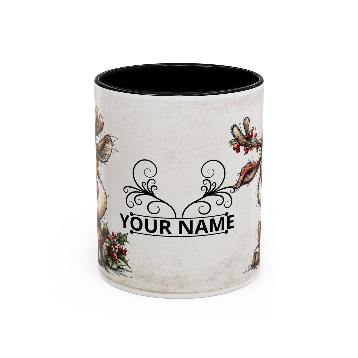 Reindeer Monogram — Personalized Christmas Accent Coffee Mug (11 oz & 15 oz)
