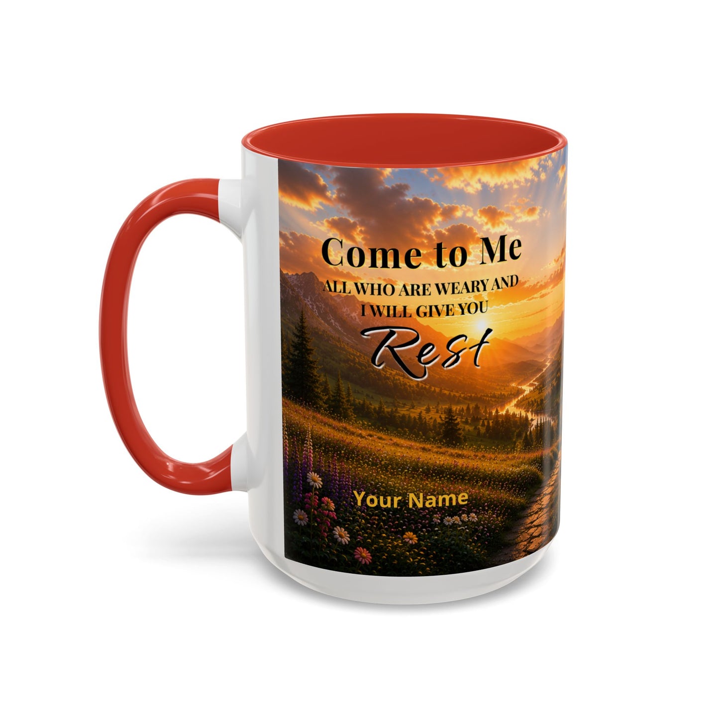 REST Scripture Coffee Mug — Free Personalization, Accent Mug (11/15 oz)