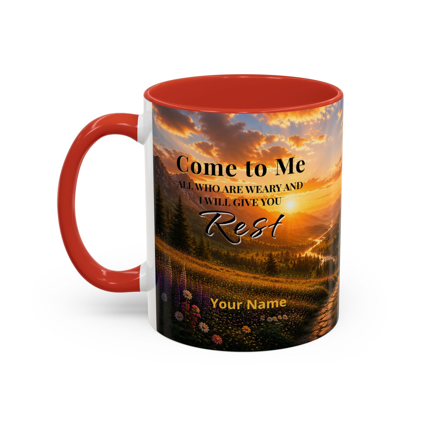 REST Scripture Coffee Mug — Free Personalization, Accent Mug (11/15 oz)