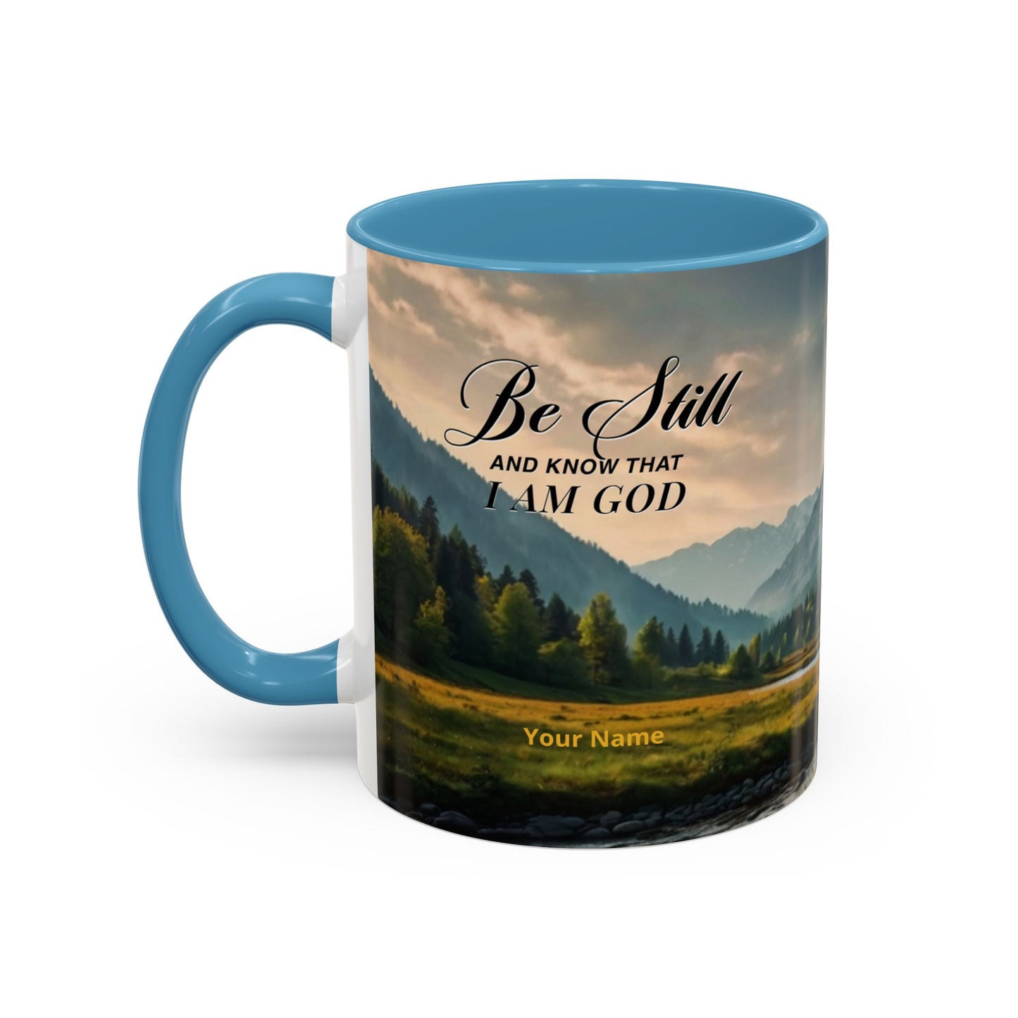 PEACE BE STILL Scripture Coffee Mug — Free Personalization, Accent Mug (11/15 oz)