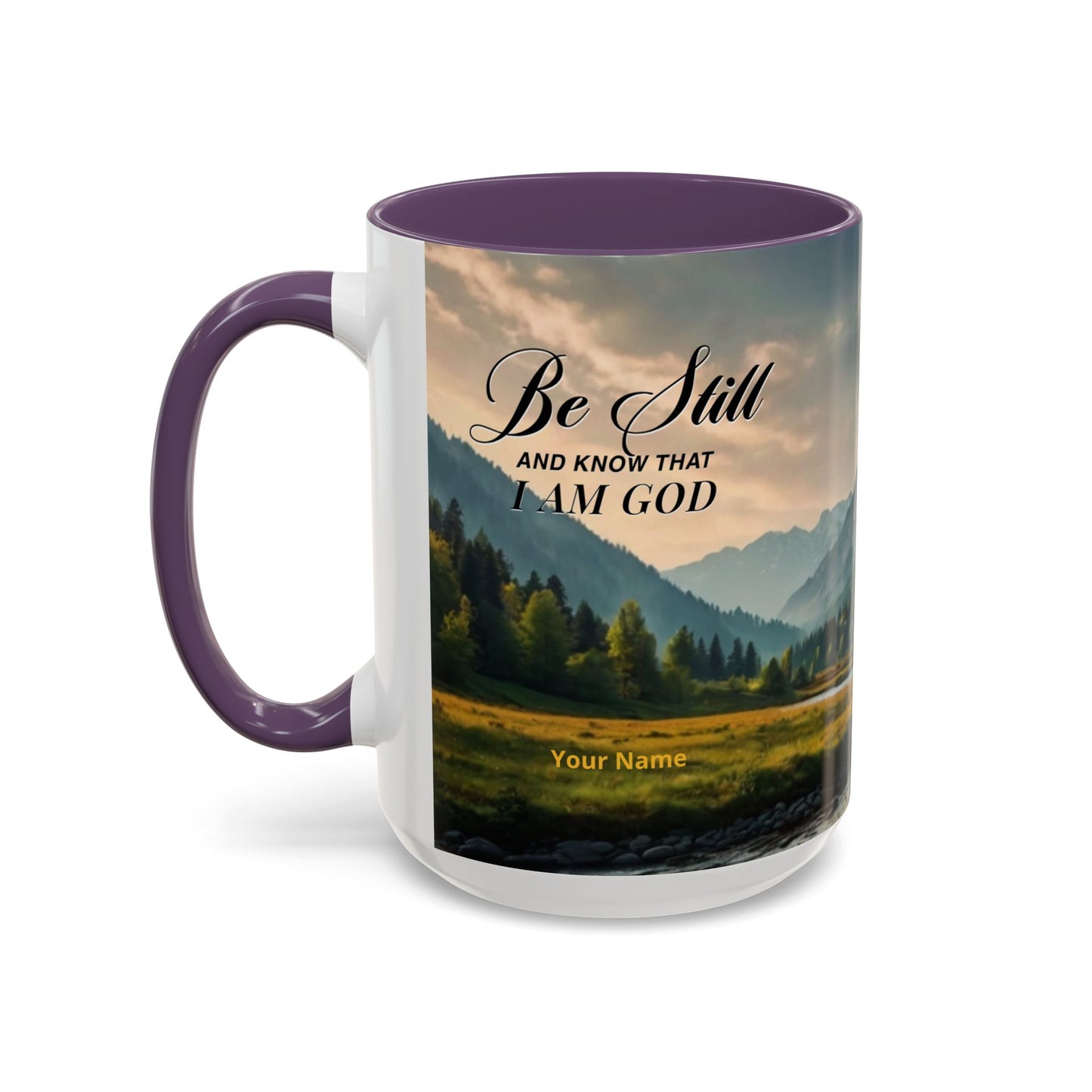 PEACE BE STILL Scripture Coffee Mug — Free Personalization, Accent Mug (11/15 oz)