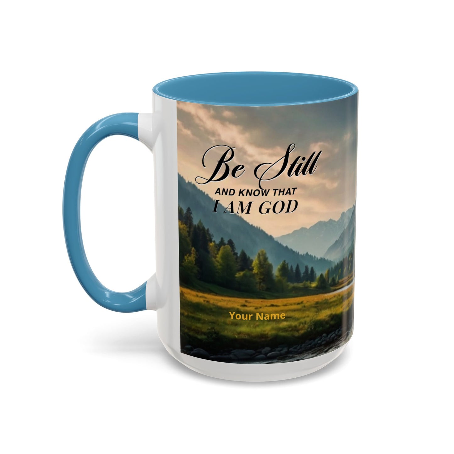 PEACE BE STILL Scripture Coffee Mug — Free Personalization, Accent Mug (11/15 oz)