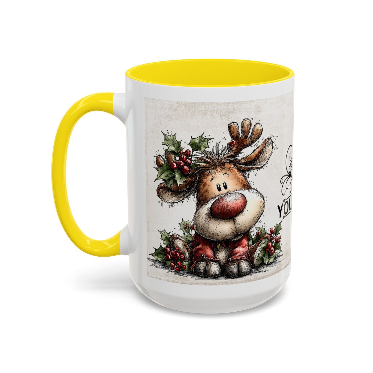 Reindeer Monogram — Personalized Christmas Accent Coffee Mug (11 oz & 15 oz)