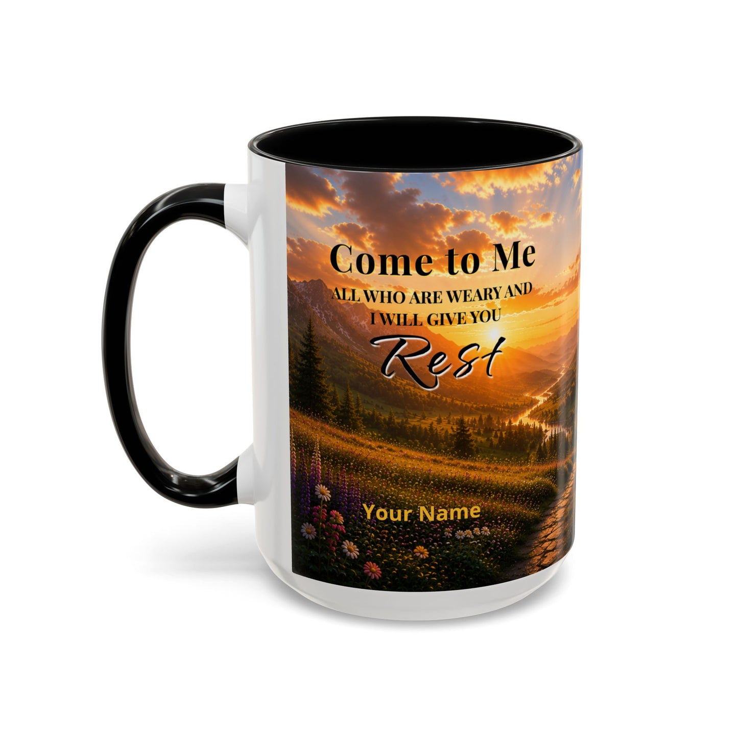 REST Scripture Coffee Mug — Free Personalization, Accent Mug (11/15 oz)