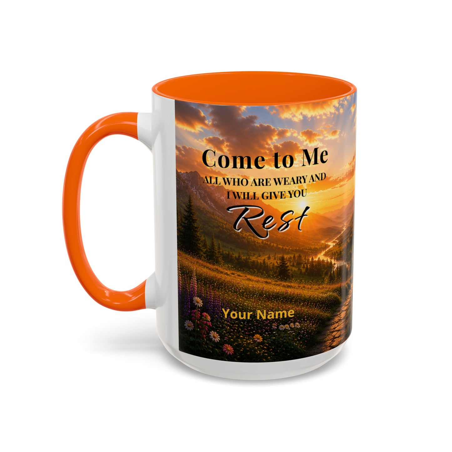 REST Scripture Coffee Mug — Free Personalization, Accent Mug (11/15 oz)