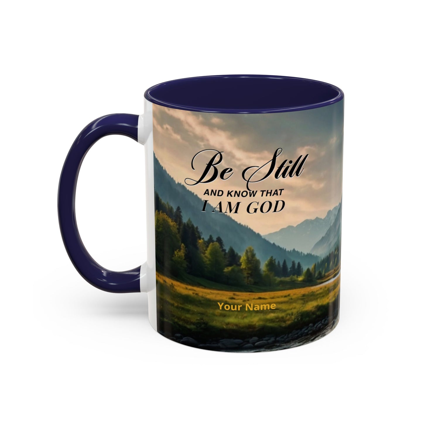 PEACE BE STILL Scripture Coffee Mug — Free Personalization, Accent Mug (11/15 oz)