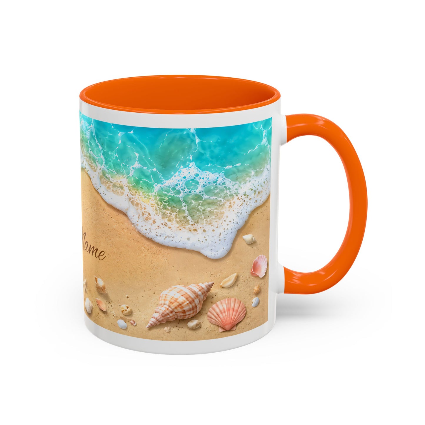 BEACH Your Name in the Sand — Personalized Accent Coffee Mug (11 oz & 15 oz)