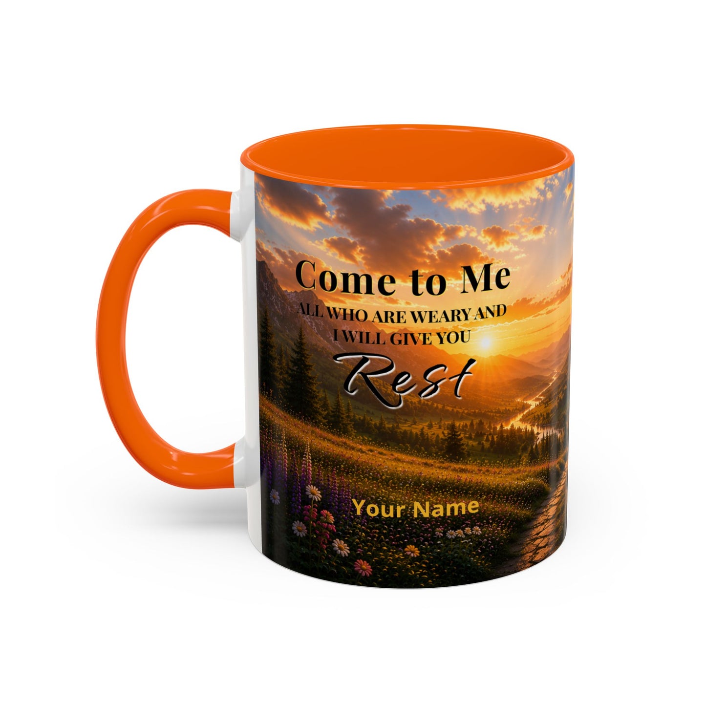 REST Scripture Coffee Mug — Free Personalization, Accent Mug (11/15 oz)
