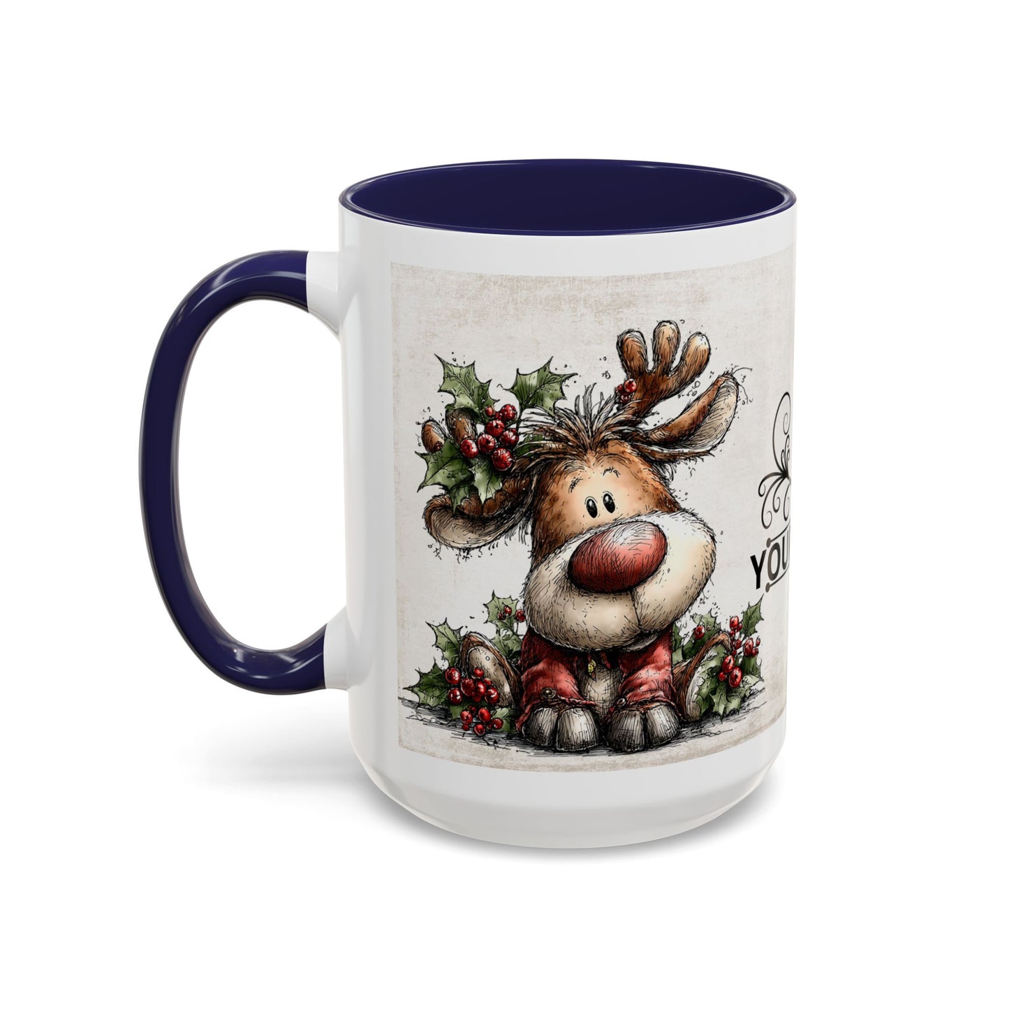 Reindeer Monogram — Personalized Christmas Accent Coffee Mug (11 oz & 15 oz)