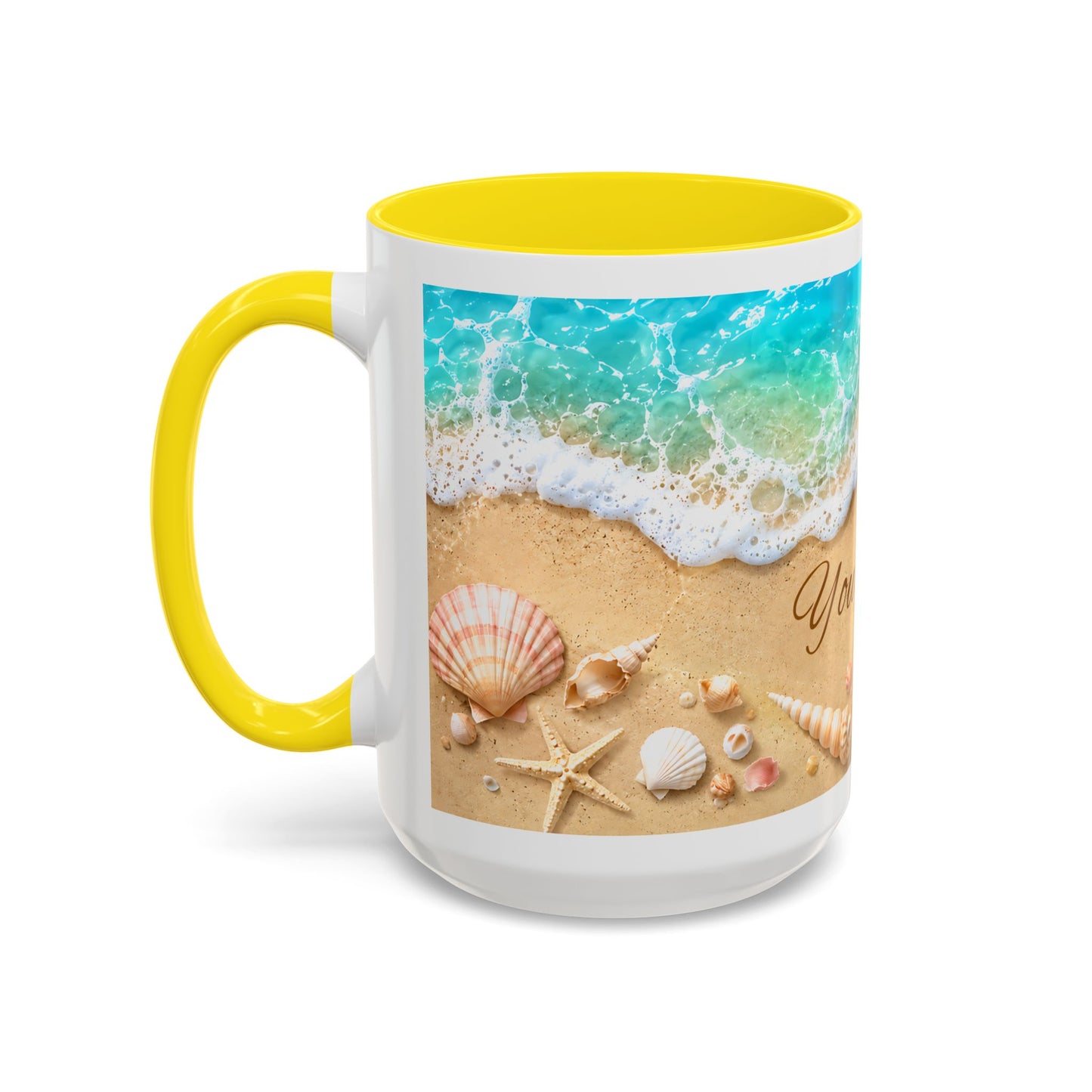 BEACH Your Name in the Sand — Personalized Accent Coffee Mug (11 oz & 15 oz)