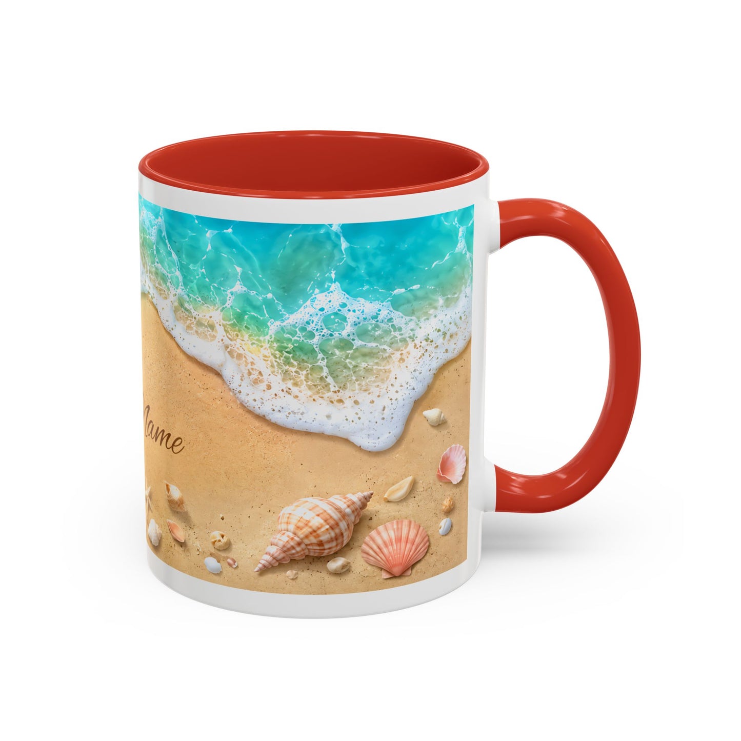 BEACH Your Name in the Sand — Personalized Accent Coffee Mug (11 oz & 15 oz)