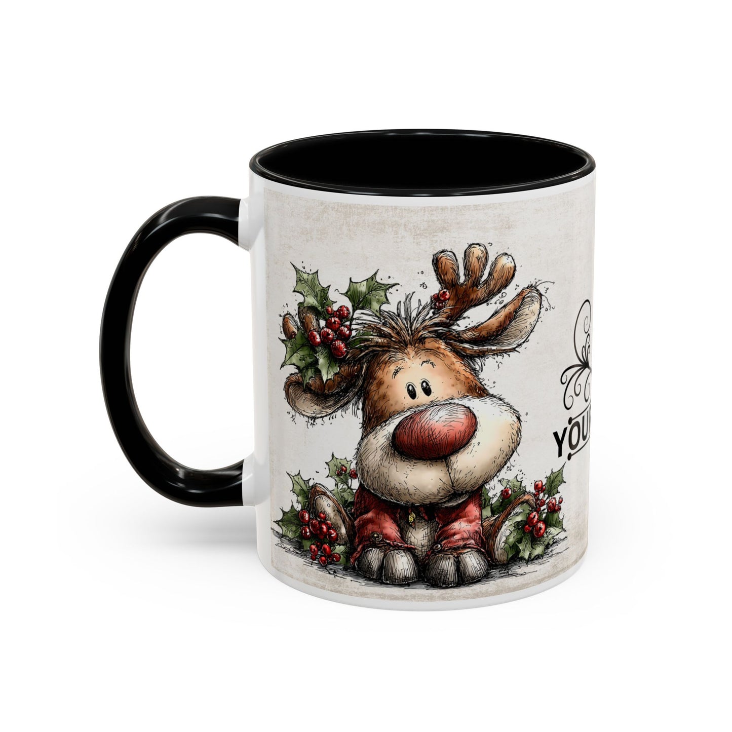 Reindeer Monogram — Personalized Christmas Accent Coffee Mug (11 oz & 15 oz)