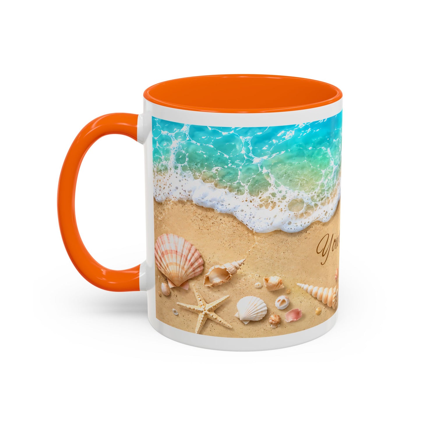 BEACH Your Name in the Sand — Personalized Accent Coffee Mug (11 oz & 15 oz)