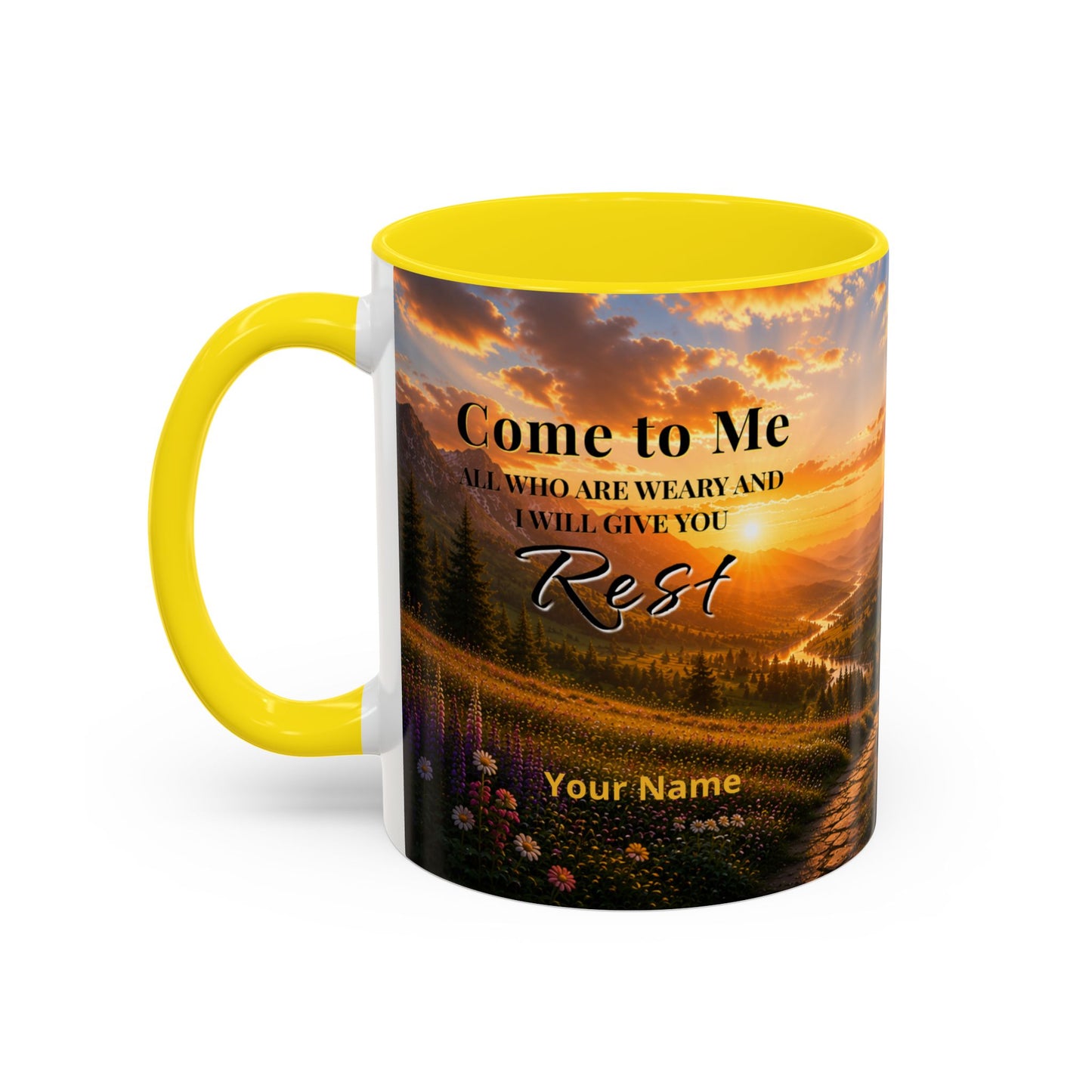 REST Scripture Coffee Mug — Free Personalization, Accent Mug (11/15 oz)