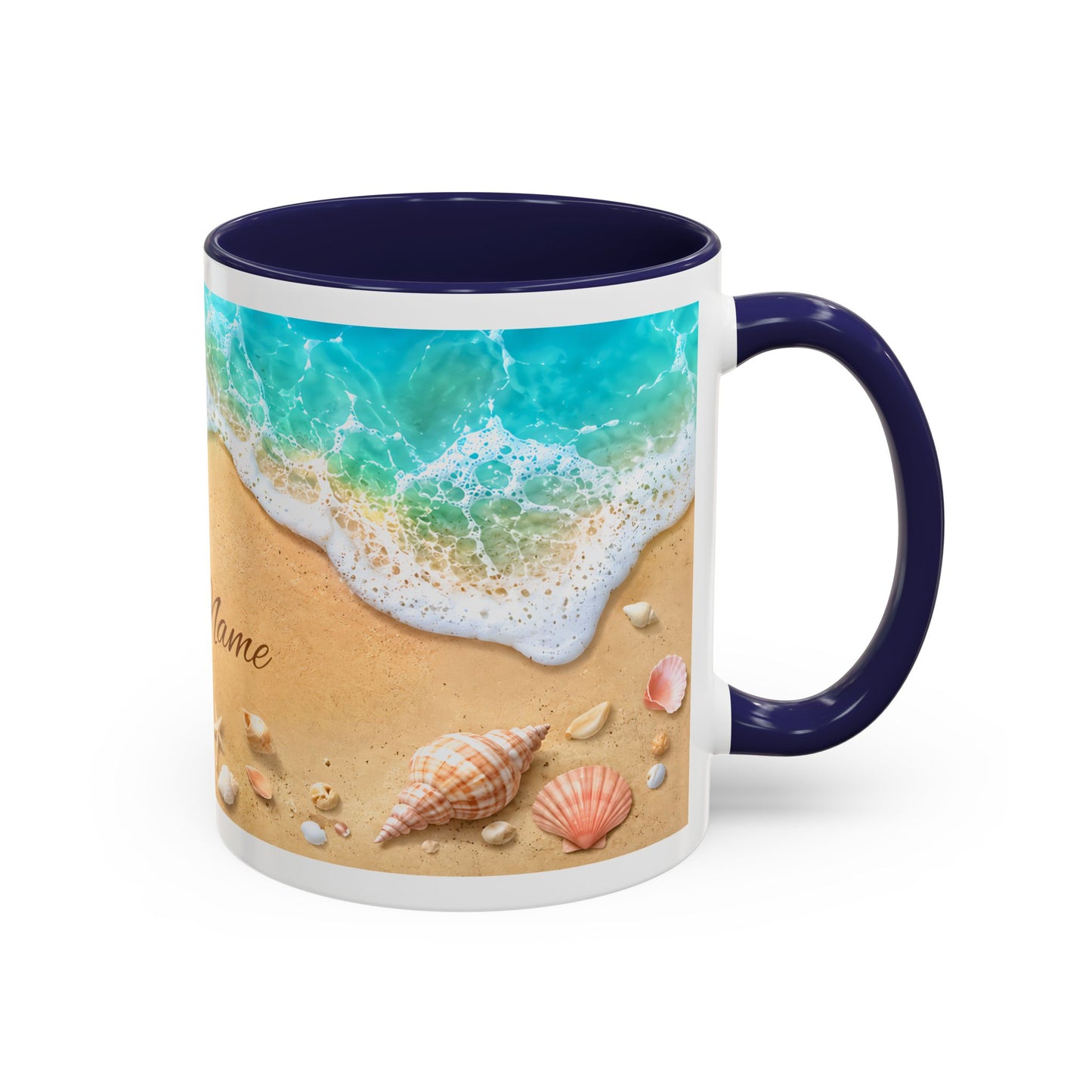 BEACH Your Name in the Sand — Personalized Accent Coffee Mug (11 oz & 15 oz)
