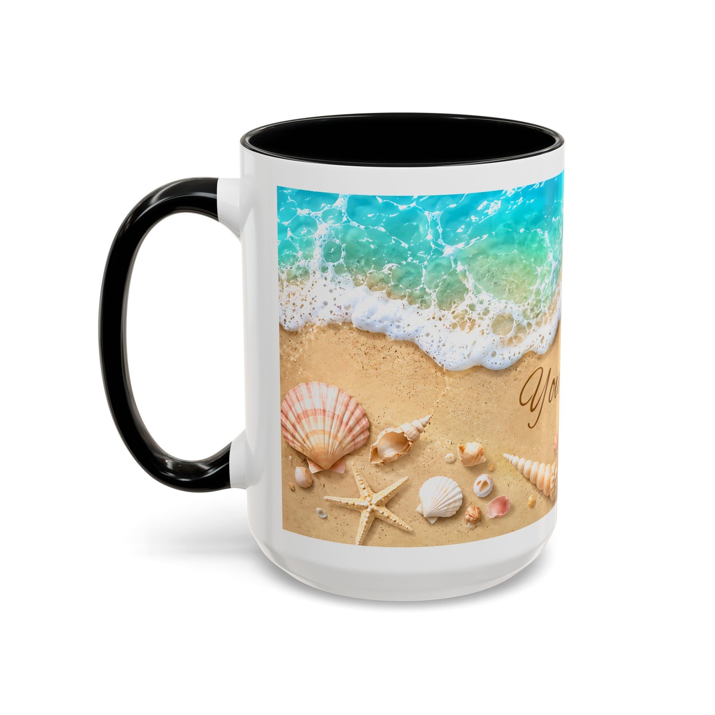 BEACH Your Name in the Sand — Personalized Accent Coffee Mug (11 oz & 15 oz)