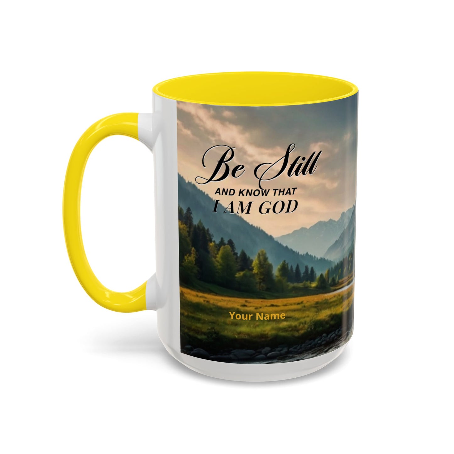 PEACE BE STILL Scripture Coffee Mug — Free Personalization, Accent Mug (11/15 oz)