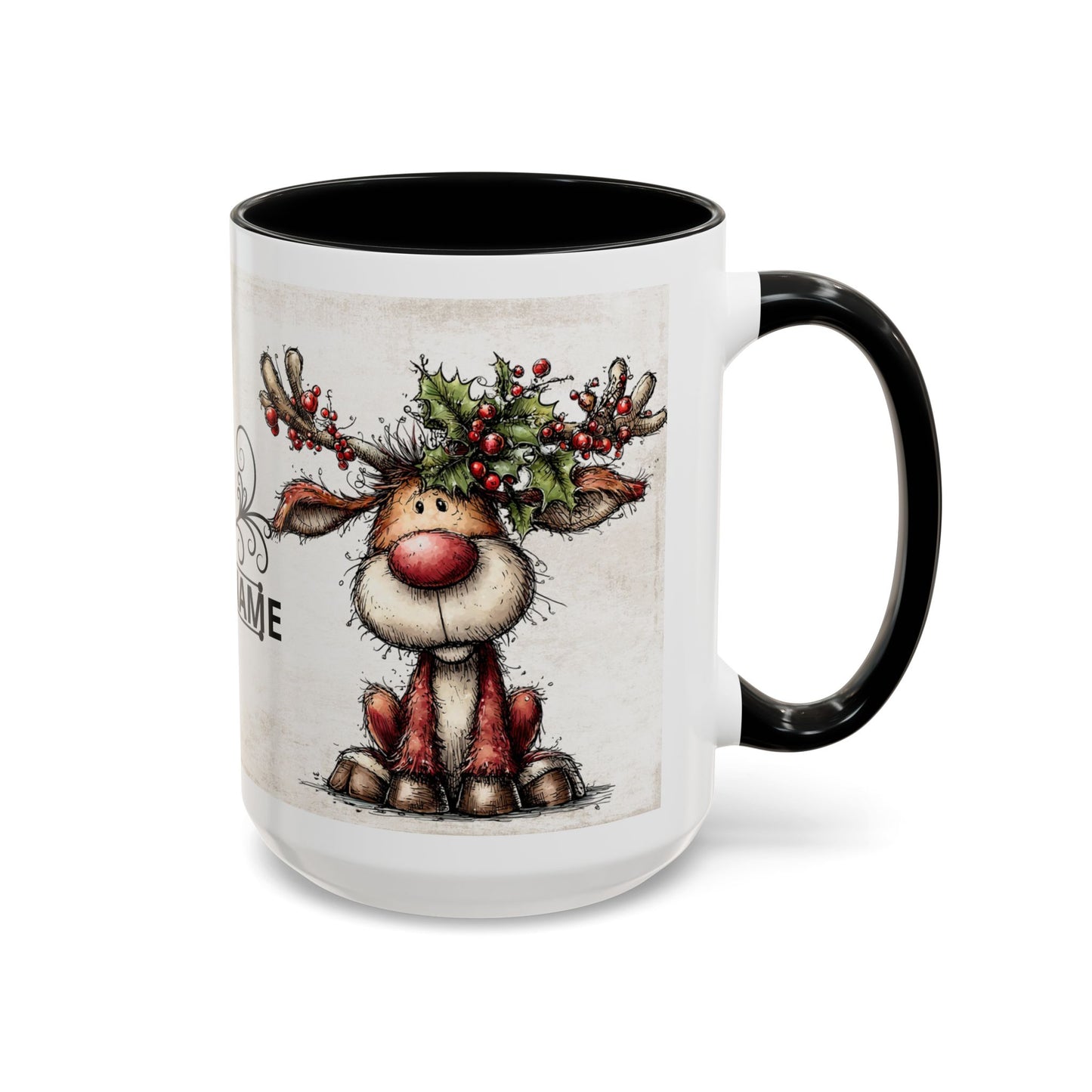Reindeer Monogram — Personalized Christmas Accent Coffee Mug (11 oz & 15 oz)