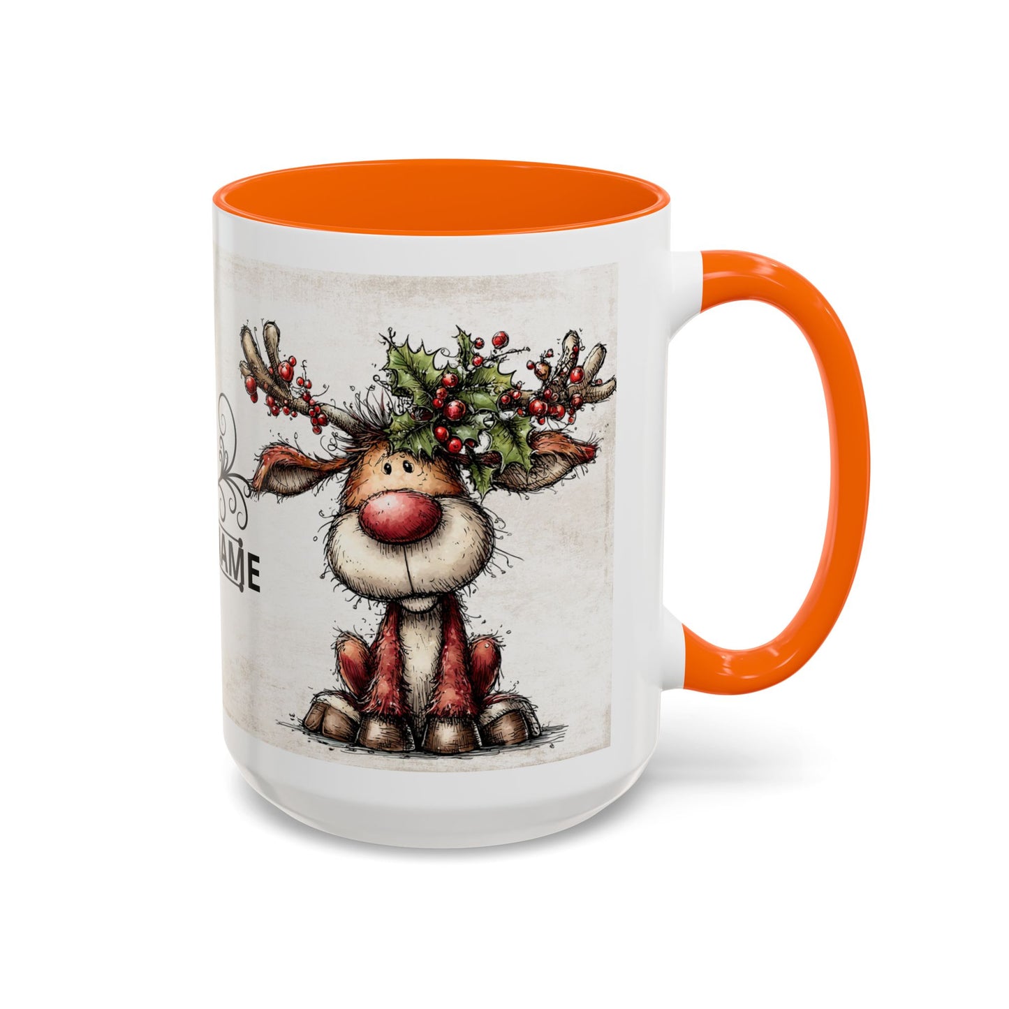 Reindeer Monogram — Personalized Christmas Accent Coffee Mug (11 oz & 15 oz)